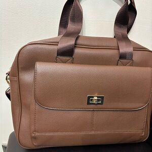 Classic Brown faux Leather Briefcase with Gold Hardware
